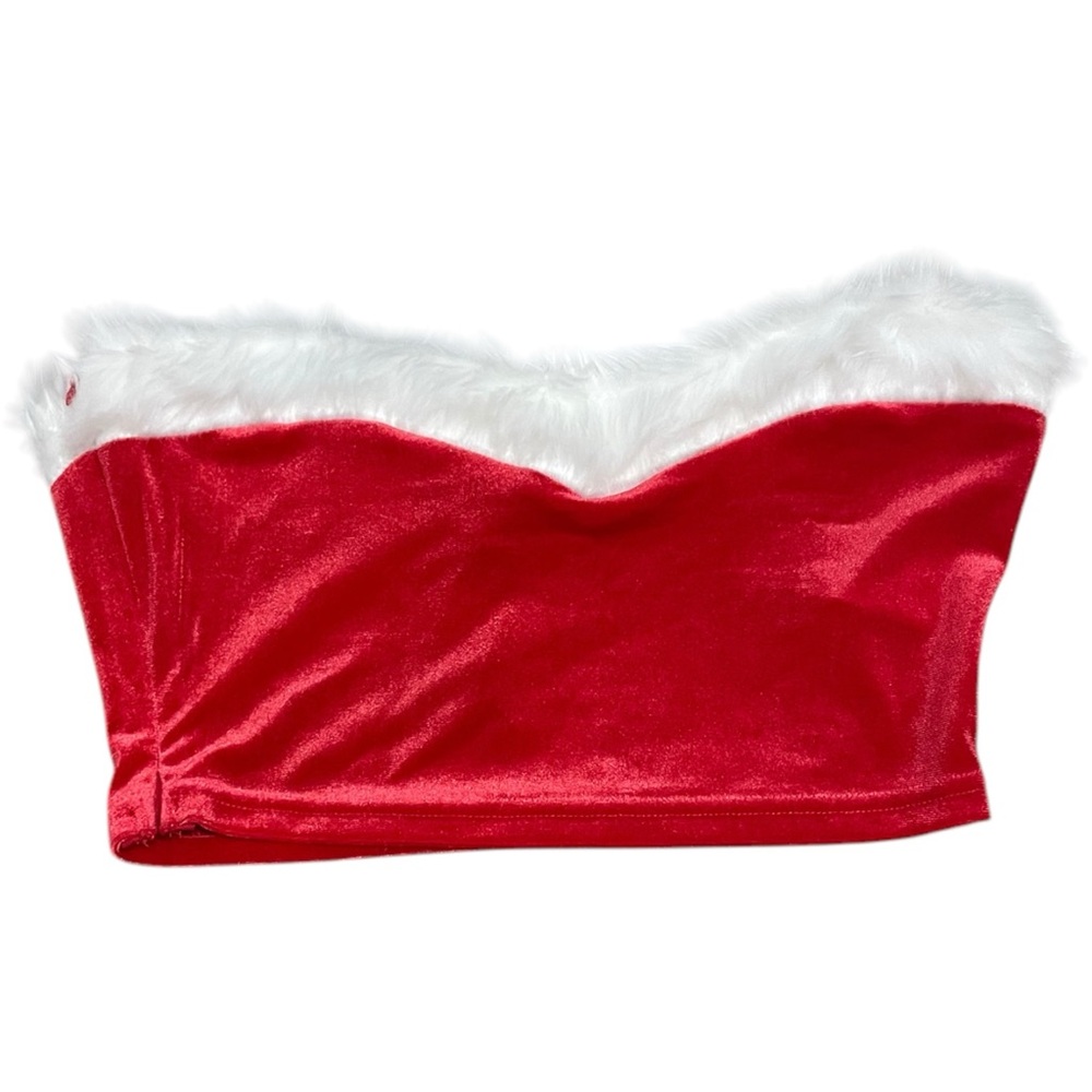 Red Crop Faux Fur Trim Top